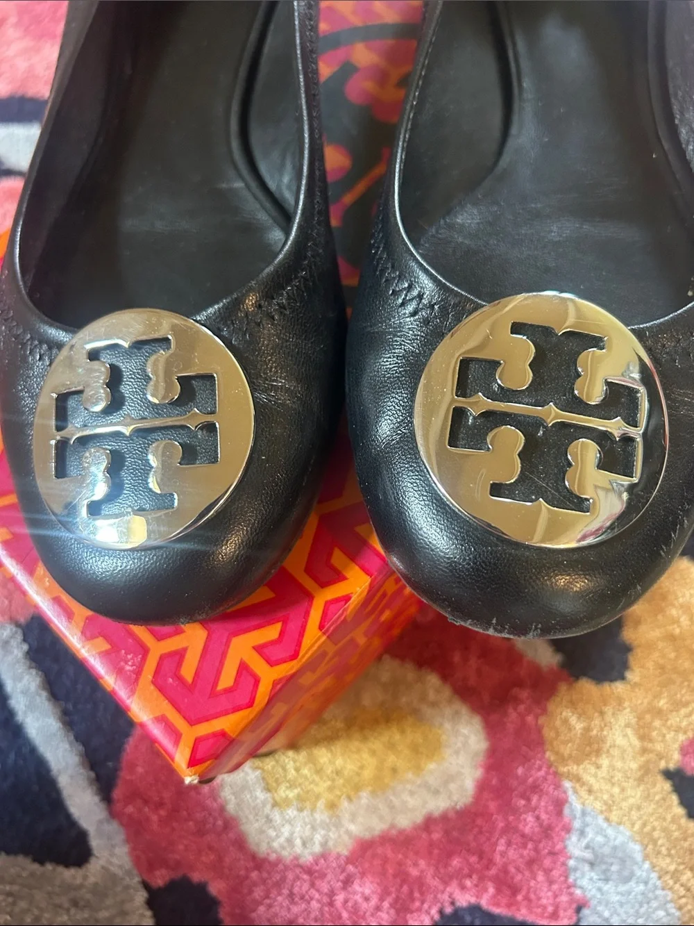 Tory Burch Reva Black Leather Reva Ballet Flats